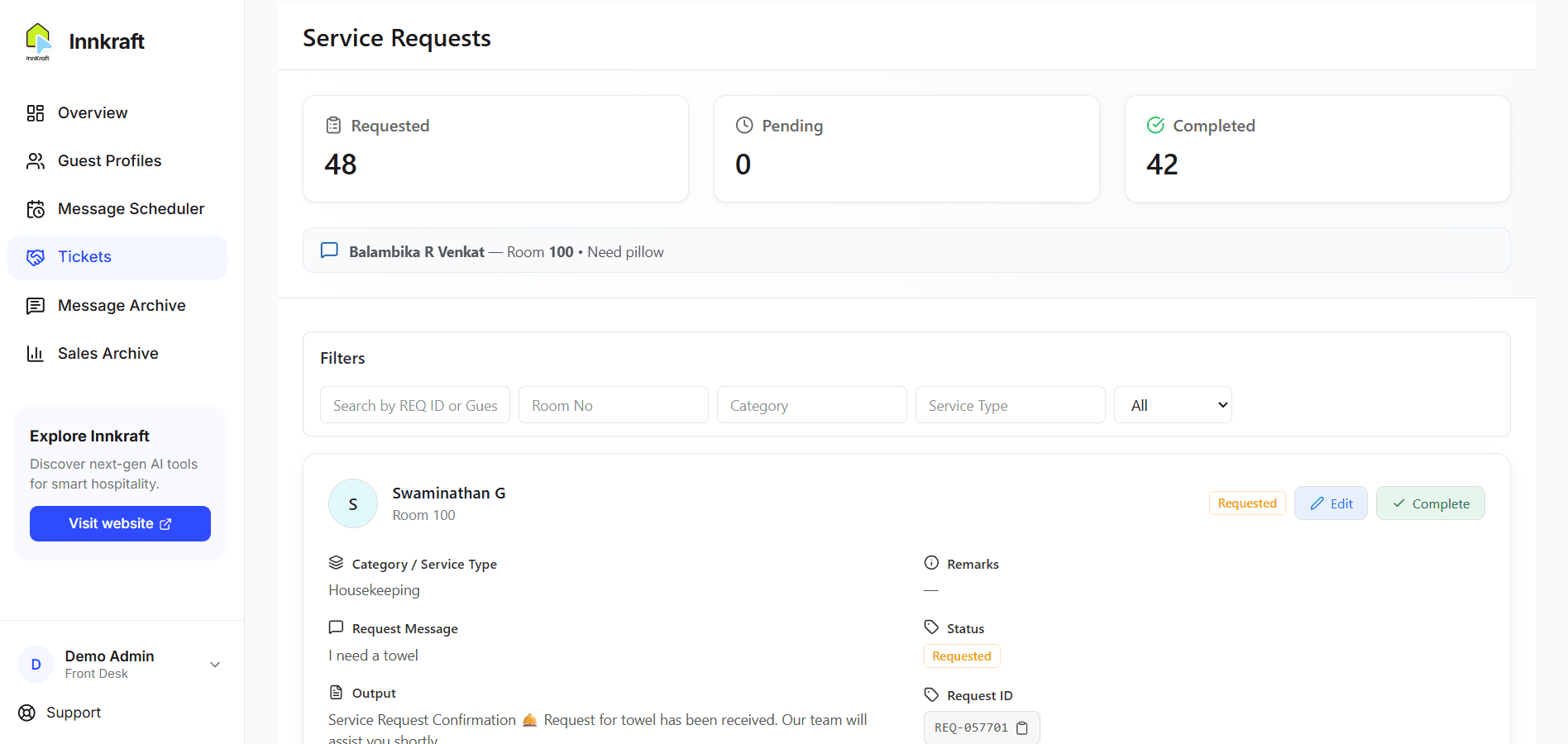 Instant service request handling