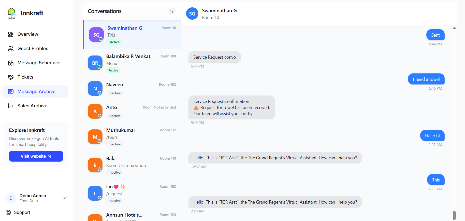 Clear conversation timeline